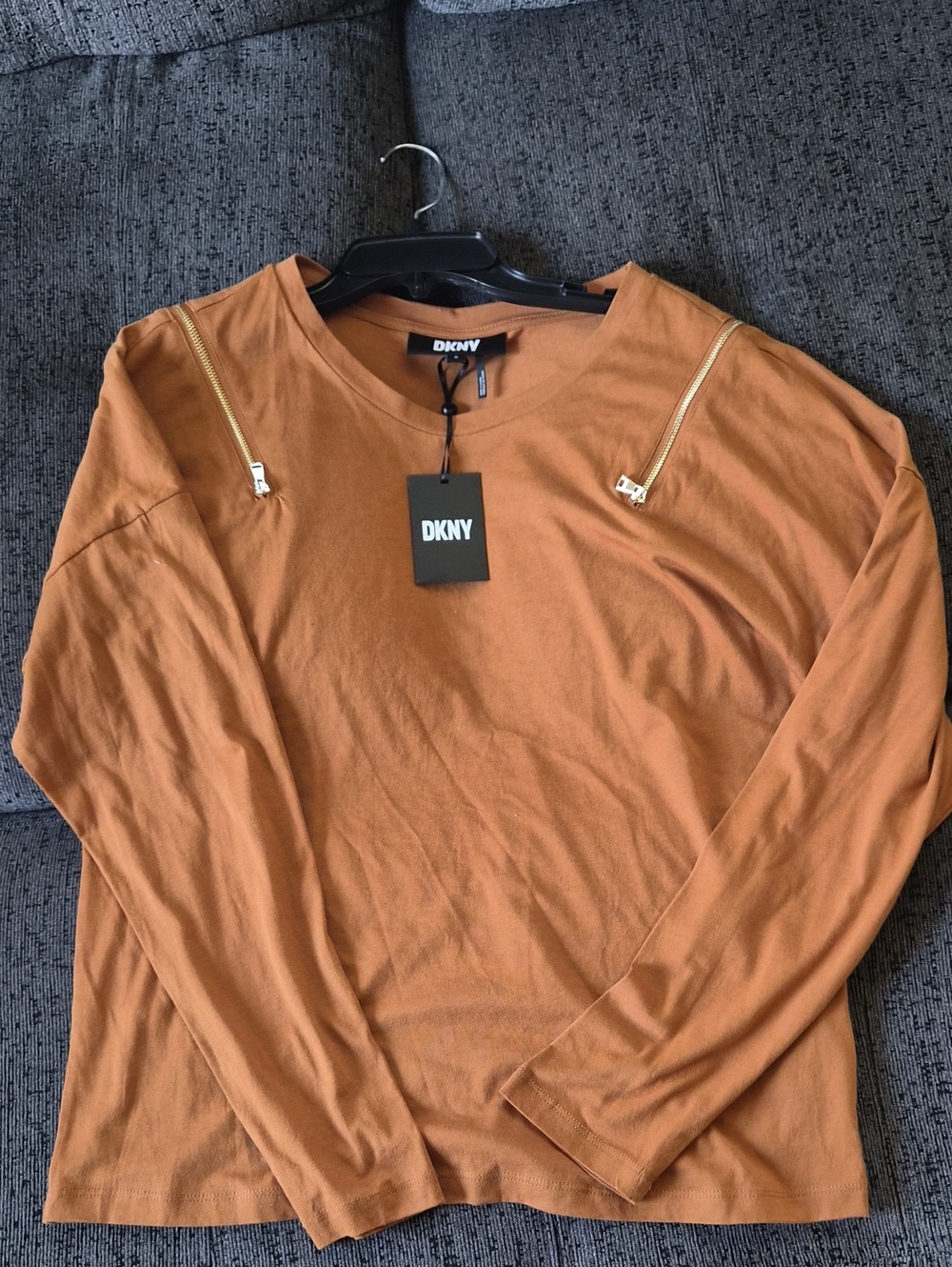 DKNY Women’s Long-Sleeve Crewneck Shirt in Camel